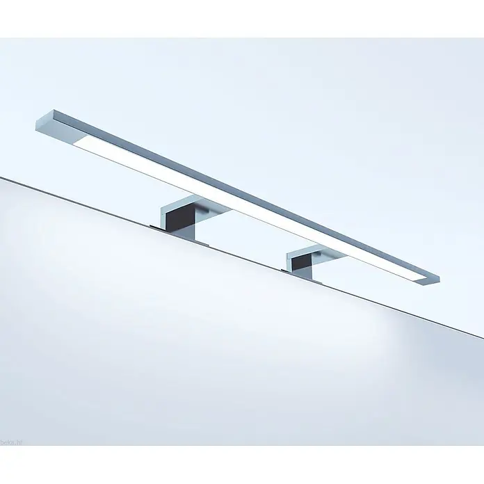 kalb LED Spiegelleuchte 74cm 3000K Silbergrau 3in1 Montage -  - Silberne lineare LED-Leuchte, über einem Spiegel montiert.