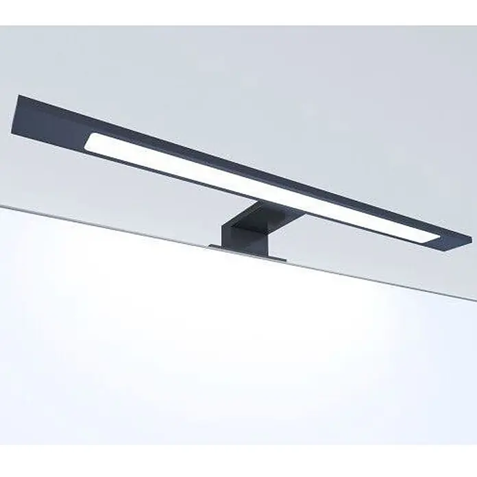 kalb LED Spiegelleuchte 45cm 4000K Schwarz 3in1 Montage -  - Dunkelgraue, rechteckige LED-Spiegelleuchte über einem Spiegel montiert.