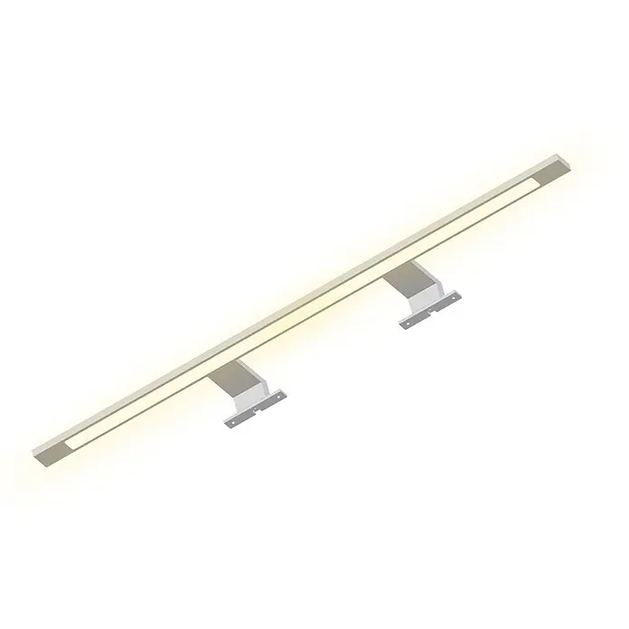 kalb LED Spiegelleuchte 74cm 3000K Silbergrau 3in1 Montage -  - Lange, silberne LED-Lichtleiste mit warmer Beleuchtung, montiert auf zwei Wandhalterungen.