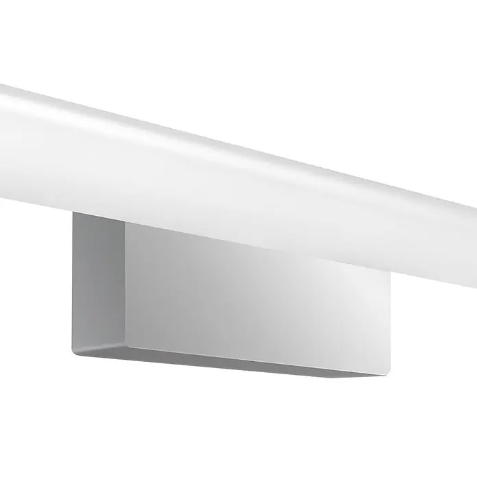 kalb LED Spiegelleuchte 40cm 3000K Chrom Rund -  - Lineare LED-Spiegelleuchte mit mattweißer Abdeckung und grauem rechteckigem Sockel.