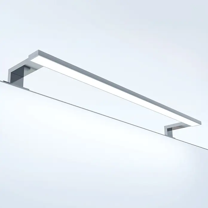 kalb LED Spiegelleuchte 60,3cm 3000K Chrom -  - Schlanke, silberne lineare LED-Spiegelleuchte, die eine Oberfläche darunter beleuchtet.