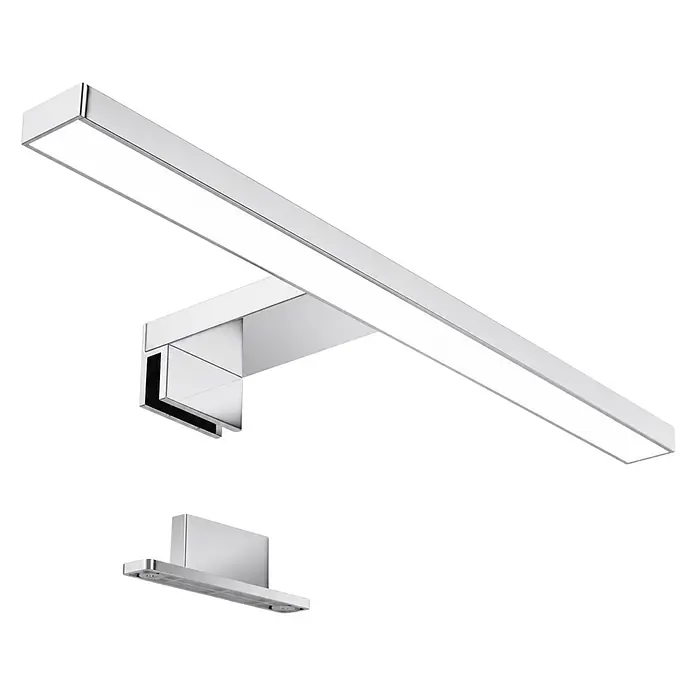 kalb Material für Möbel LED-Spiegelleuchte Feuchtraum/Badezimmer - 7 W, L x B x H: 40 x 10 x 3,6 cm, Chrom - Elegante, verchromte LED-Spiegel-/Bilderleuchte mit langem rechteckigem Leuchtbalken und separater Montagebasis.