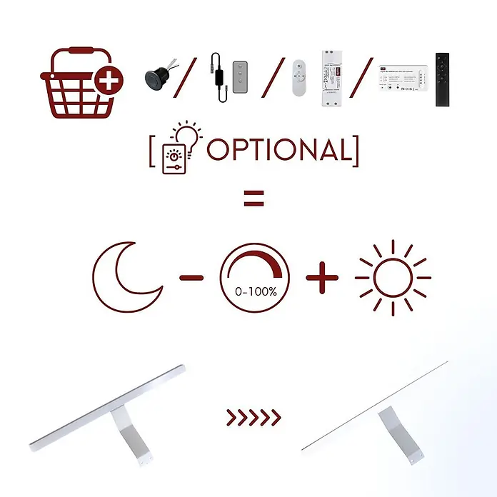 kalb Material für Möbel LED-Spiegelleuchte Innen - 3,7 W, L x B x H: 34 x 18,5 x 4 cm, Silbergrau - Dimmbare und tunable weiße lineare Leuchte mit optionalen Steuerkomponenten (Fernbedienungen, Controller, Schalter).