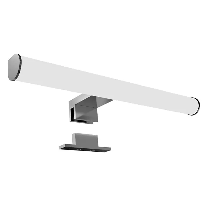 kalb LED Spiegelleuchte 30cm 3000K Chrom Tropfenform -  - Silberne lineare LED Spiegelleuchte, zerlegt. Mit transluzentem weißen Diffusor und Metall-Wandhalterung.