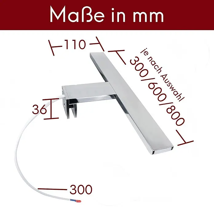 kalb LED Spiegelleuchte Aurinko 30cm 4000K Chrom -  - Verchromte LED-Spiegelleuchte, in verschiedenen Längen erhältlich, mit Maßangaben.