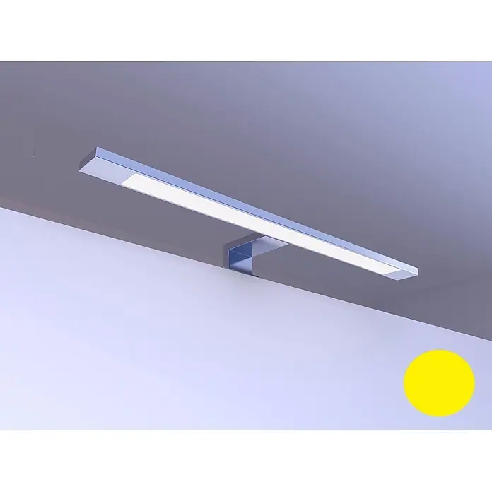 kalb LED Spiegelleuchte 45cm 3000K Silbergrau 3in1 Montage -  - Lineare LED-Spiegelleuchte aus Chrom mit hellem weißem Licht, horizontal über einer Wand montiert.