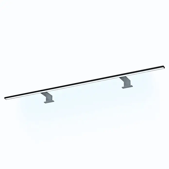 kalb LED Spiegelleuchte Spectraline 120cm 4000K Schwarz -  - Lineare schwarze LED-Leuchte mit weißem Lichtstreifen und zwei silbernen Montagehalterungen.