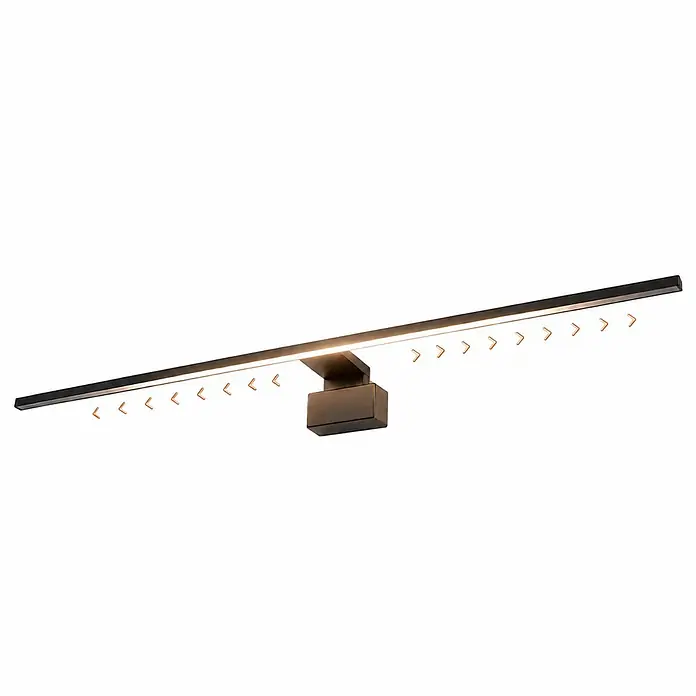 kalb LED Spiegelleuchte Running Light 100cm 3000K Schwarz Lichtlauf -  - Schwarze lineare LED-Wandleuchte mit Mittelhalterung, die eine einstellbare Lichtrichtung zeigt.