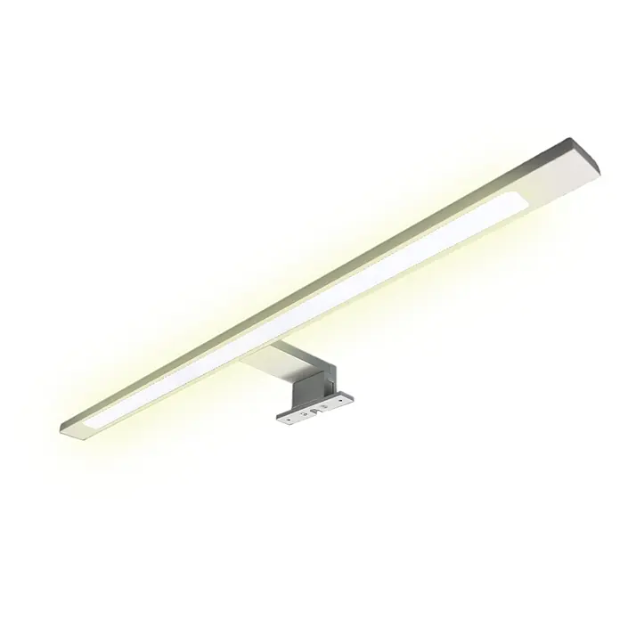 kalb LED Spiegelleuchte 60cm 3000K Silbergrau 3in1 Montage -  - Silberne lineare LED-Leuchte zur Wandmontage, strahlt helles, warmes Licht aus.