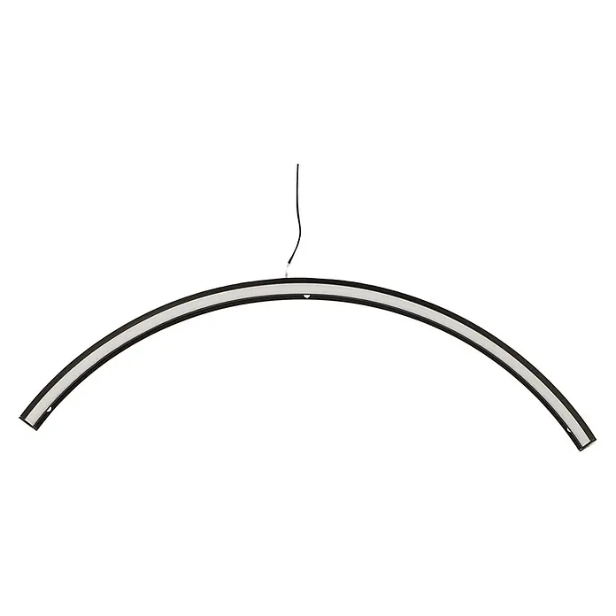 kalb LED Spiegelleuchte CURVIA Ø 60cm 4000K Schwarz -  - Gebogene schwarze LED-Pendelleuchte mit weißem Lichtband, an dünnem schwarzem Kabel aufgehängt.