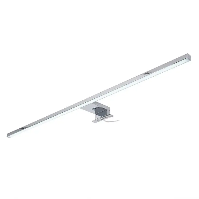 kalb LED Spiegelleuchte Running Light 80cm 3000K Chrom Lichtlauf -  - Längliche, schmale, verchromte LED-Spiegelleuchte auf quadratischem Sockel mit sichtbarem Kabel.