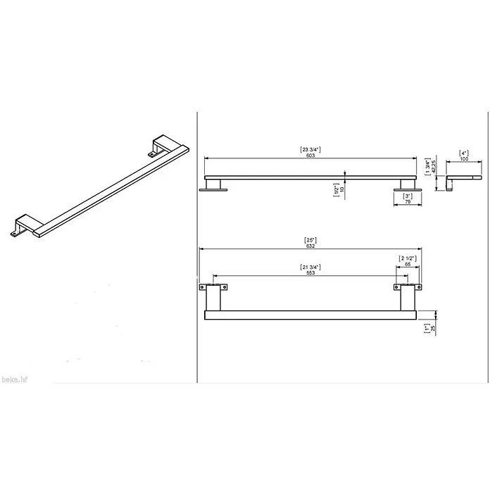kalb LED Spiegelleuchte 60,3cm 4000K Chrom -  - Ein metallischer Griff mit detaillierten technischen Zeichnungen, die seine Abmessungen zeigen.