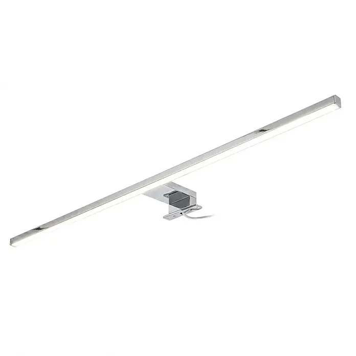 kalb LED Spiegelleuchte Running Light 100cm 4000K Chrom Lichtlauf -  - Schlanke, verchromte LED-Lichtleiste mit zentraler Halterung und sichtbarem Stromkabel.