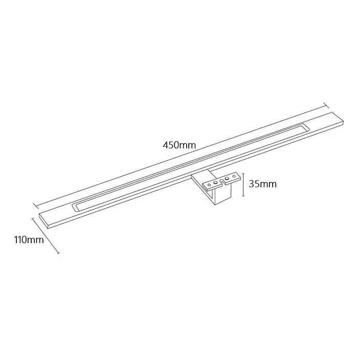 kalb LED Spiegelleuchte 45cm 4000K Silbergrau 3in1 Montage -  - Metall-Linienentwässerung mit abnehmbarem Rost und Halterung, 450x110mm Abmessungen.