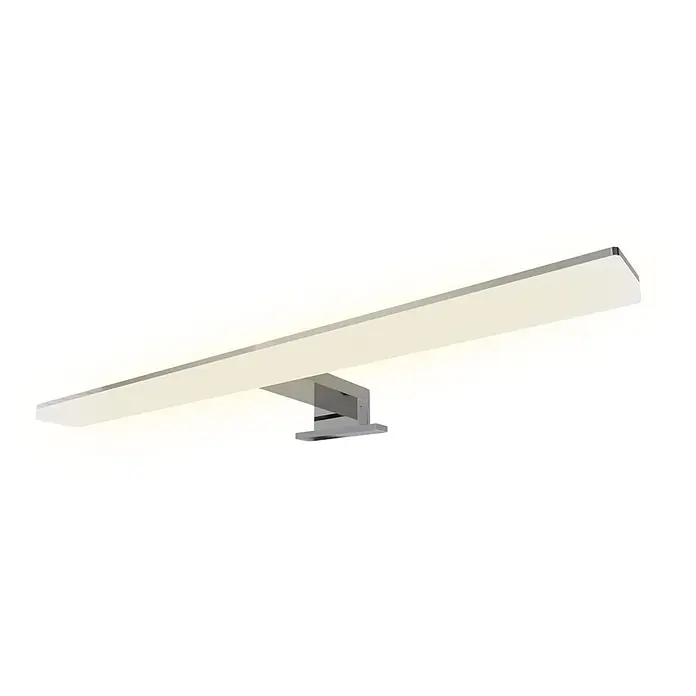kalb LED Spiegelleuchte Selma 45cm 3000K Chrom 2in1 Montage -  - Moderne lineare LED-Spiegelleuchte mit Chromfuß und langem, leuchtendem, weißem Lichtpaneel.