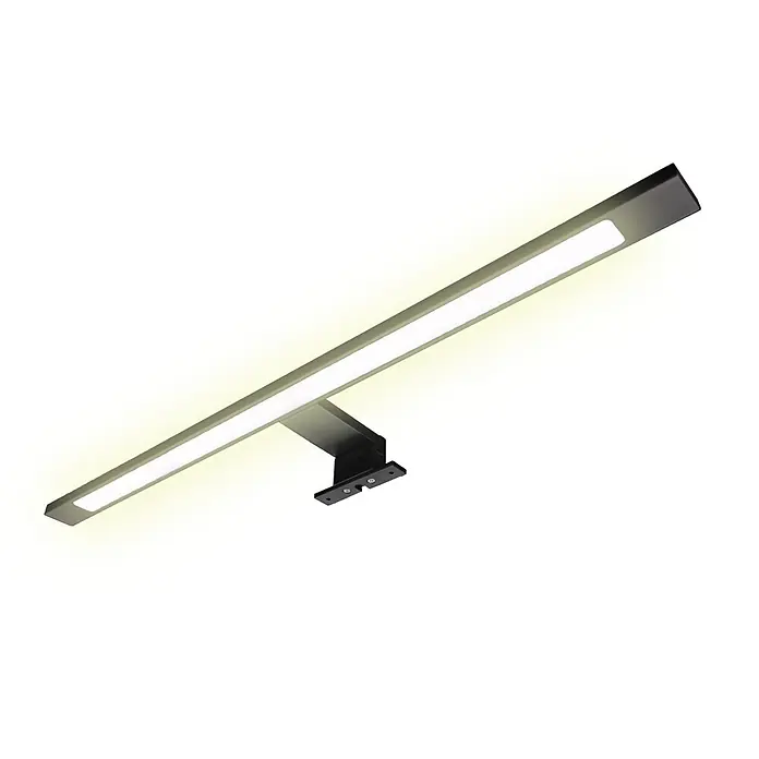 kalb LED Spiegelleuchte 60cm 3000K Schwarz 3in1 Montage -  - Dunkelgraue lineare LED-Wandleuchte mit warmweißem Licht, an einer Halterung montiert.