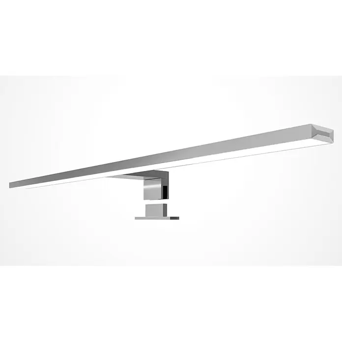 kalb LED Spiegelleuchte 60cm 4000K Chrom -  - Schlanke, silberfarbene lineare LED-Wandleuchte, montiert an einer rechteckigen Halterung.
