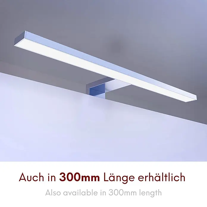 kalb LED Spiegelleuchte 60cm 4000K Chrom -  - Beleuchtete, silberne, lineare LED-Leuchte horizontal montiert.