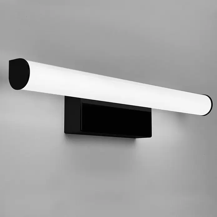 kalb LED Spiegelleuchte 30cm 4000K Schwarz Rund -  - Wandmontierte Linearleuchte mit schwarzem Sockel und weißem Röhrendiffusor.