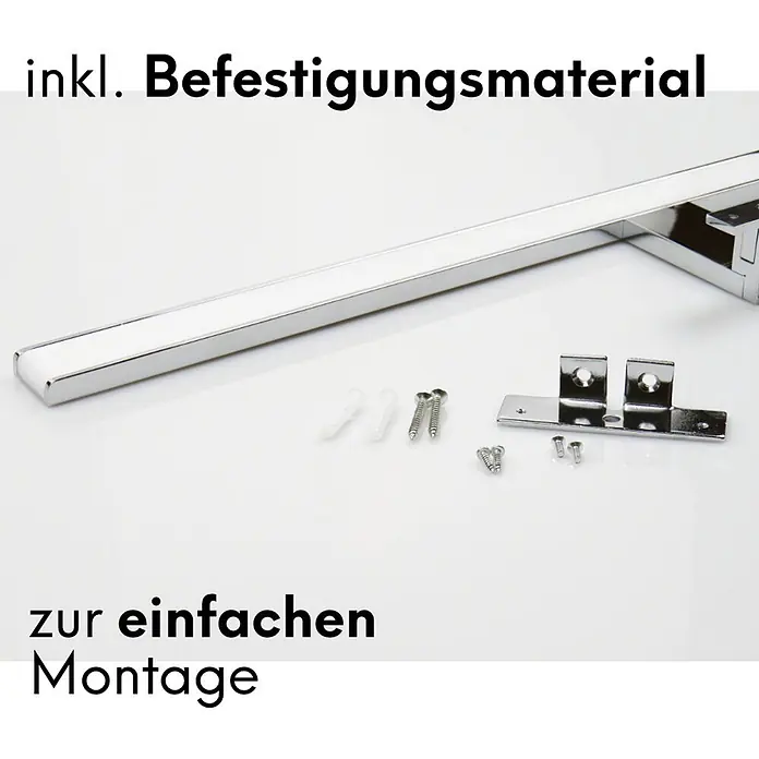 kalb LED Spiegelleuchte 45cm Chrom 3 Lichtfarben -  - Verchromtes Profil mit weißer Einlage und passendem Befestigungsmaterial (Schrauben, Dübel, Halterungen) für einfache Montage.