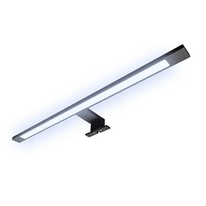 kalb Material für Möbel LED-Spiegelleuchte Innen - 12 W, L x B x H: 60 x 3,5 x 11 cm, Schwarz matt - Schwarze lineare LED-Spiegelleuchte mit heller weißer Lichtleiste und Montagehalterung.