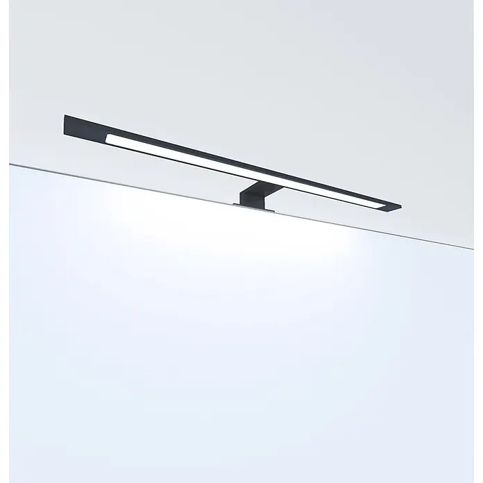kalb Material für Möbel LED-Spiegelleuchte Innen - 12 W, L x B x H: 60 x 3,5 x 11 cm, Schwarz matt - Schwarze lineare LED-Spiegelleuchte, die helles weißes Licht abgibt.