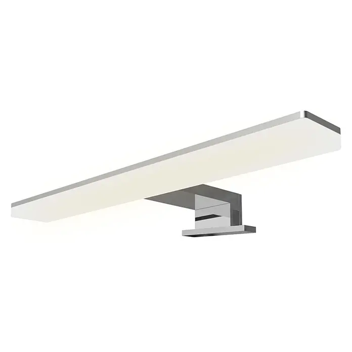 kalb LED Spiegelleuchte Selma 30cm 3000K Chrom 2in1 Montage -  - Moderne rechteckige LED-Spiegelleuchte mit poliertem Chromfuß und weißer Leuchtfläche, wandmontiert.