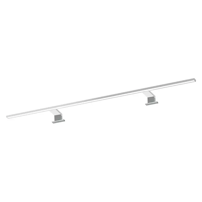 kalb LED Spiegelleuchte Spectraline 120cm 4000K Silbergrau -  - Silberne lineare LED-Leuchte, an zwei grauen Halterungen montiert.