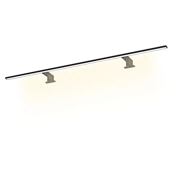 kalb LED Spiegelleuchte Spectraline 120cm 3000K Schwarz -  - Schwarze lineare LED-Lichtleiste mit grauen Halterungen, die warmweißes Licht ausstrahlt.