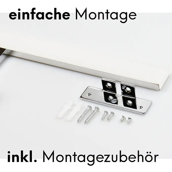 kalb LED Spiegelleuchte 45cm 3000K Chrom 4 Leuchtrichtungen -  - Montagezubehör-Set mit weißem Profil, verchromter Halterung, Schrauben und Dübeln für einfache Befestigung.