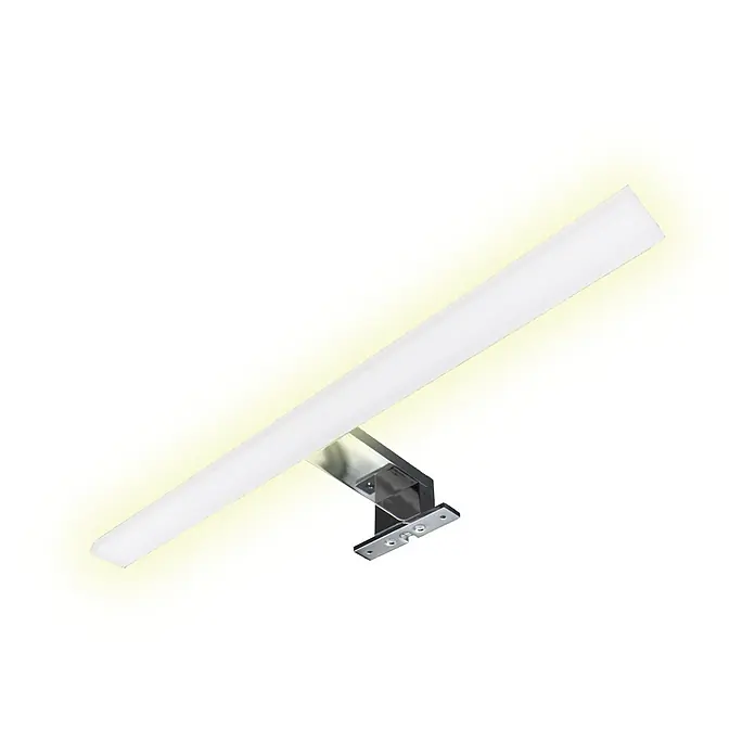 kalb LED Spiegelleuchte 45cm 3000K Chrom 4 Leuchtrichtungen -  - Lineare LED-Wandleuchte mit weißem Diffusor und Chromhalterung, strahlt warmes Licht aus.