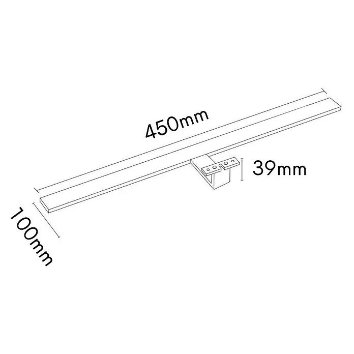 kalb LED Spiegelleuchte 45cm 4000K Chrom 4 Leuchtrichtungen -  - Lineares Profil mit Halterung, Maße: 450mm Länge, 100mm Breite, 39mm Halterungshöhe.