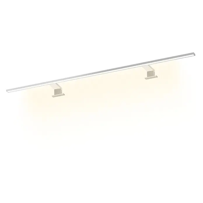 kalb LED Spiegelleuchte Spectraline 120cm 3000K Silbergrau -  - Längliche, silberfarbene lineare LED-Leuchte, an der Wand montiert, strahlt warmweißes Licht nach unten.