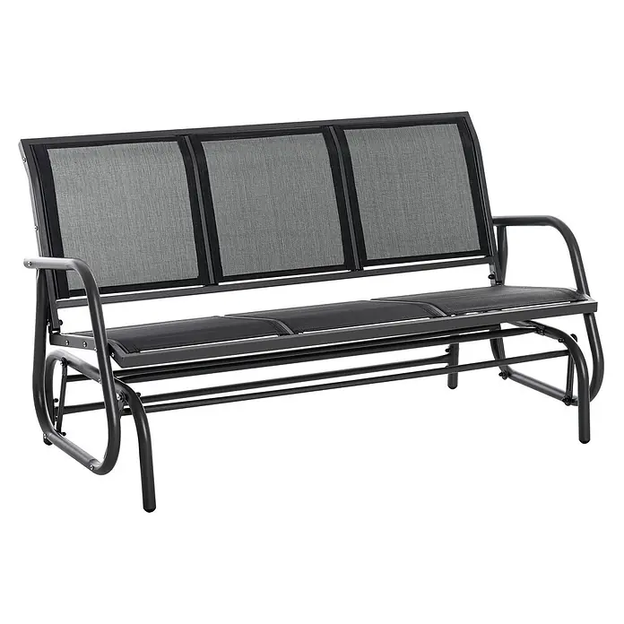 SONNENH Gartenbank Schaukelbank - B x T x H: 147 x 70 x 85 cm, Metallgestell mit atmungsaktivem Netzstoff, Schwarz - Dunkelgraue Outdoor-Schaukelbank aus Metall mit Netzgewebe-Sitz und Rückenlehne.