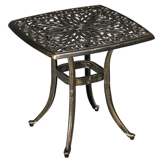 SONNENH Garten-Beistelltisch - L x B x H: 54 x 54 x 52,5 cm, Pulverbeschichteter Aluminiumguss, Quadratisch, Bronze - Quadratischer bronzefarbener Outdoor-Beistelltisch aus Ziergussaluminium.