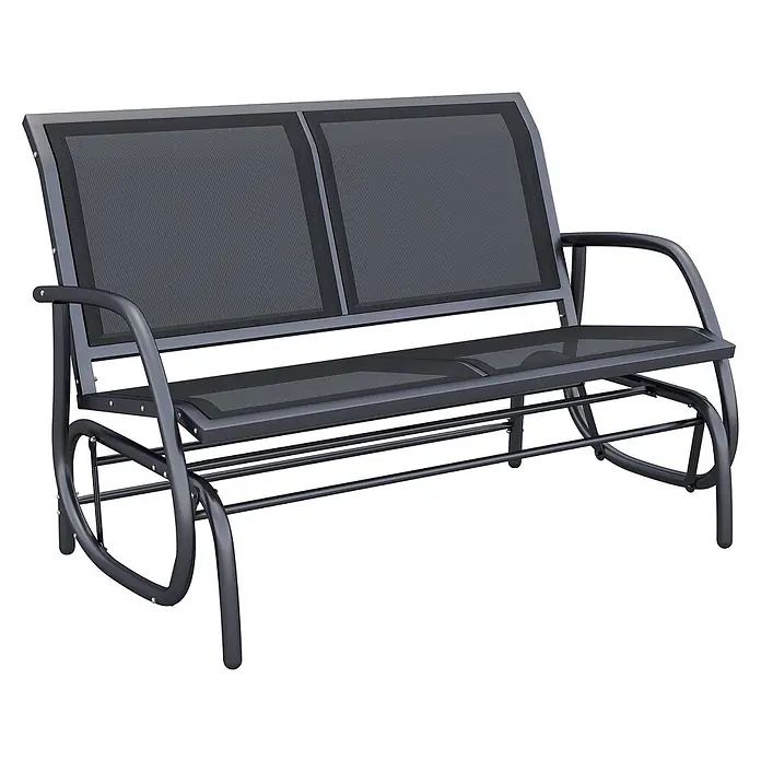 SONNENH Gartenbank Schaukelbank - B x T x H: 120 x 70 x 88 cm, Metallgestell mit atmungsaktivem Netzstoff, Schwarz - Dunkelgraue Metall-Gartenschaukelbank mit Netzbespannung für Sitz und Rückenlehne.
