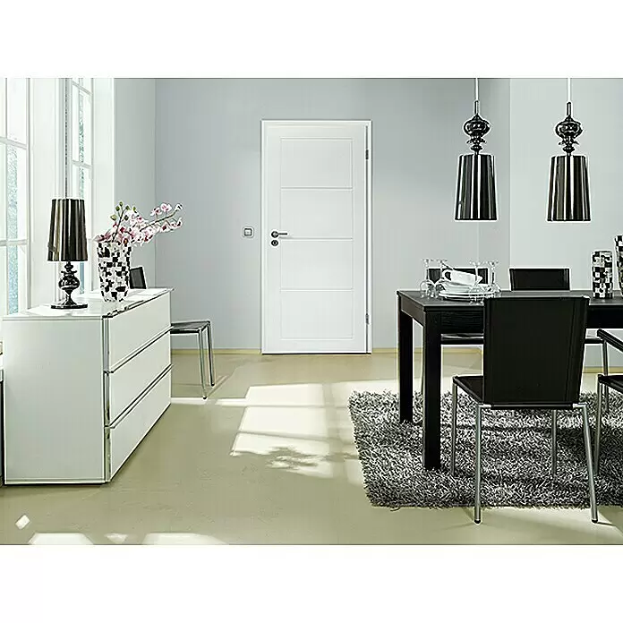 Kilsgaard Zimmertür Lines II - 860 x 1.985 mm, DIN Anschlag: Rechts, Weiß lackiert, ähnlich RAL 9010, Röhrenspan - Stimmungsaufnahme
