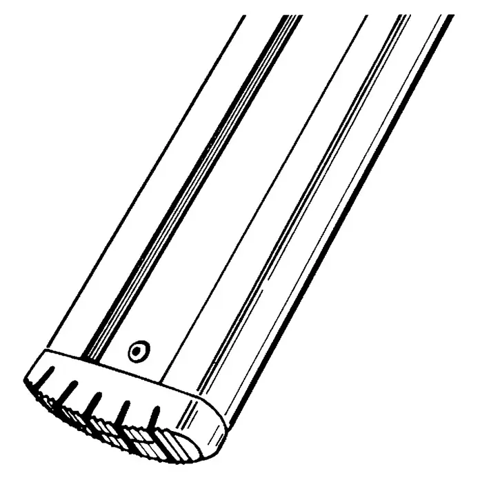 Siedra Glasreinigerleiter 157 mit 28 Sprossen - 8x Sprossen Oberteil 3x5 Sprossen Mittelteil und 5x Sprossen Unterteil -  - Schwarz-weiße Strichzeichnung eines Werkzeugs mit geriffelter, strukturierter Spitze, ähnlich einer Feile oder Raspel.
