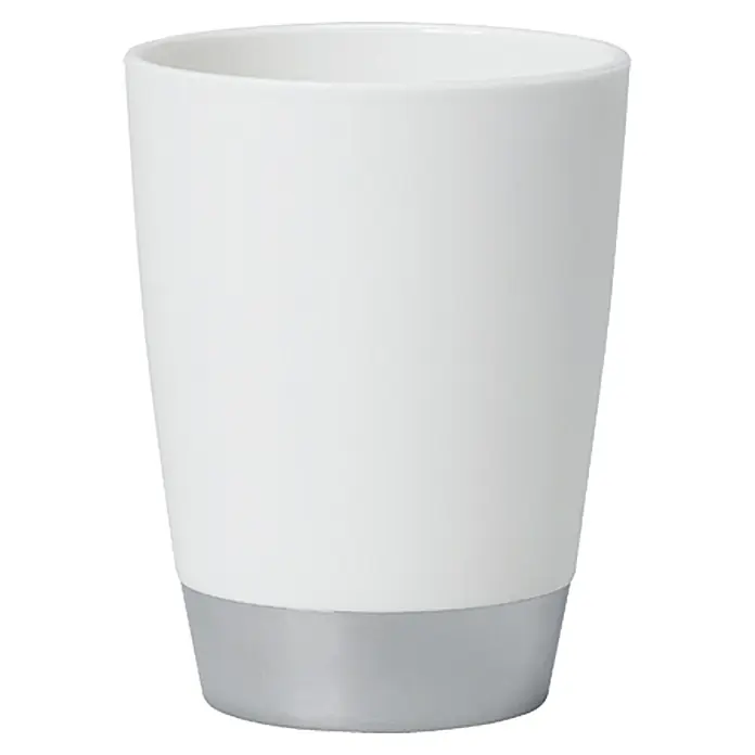 Venus Milano Portacepillos - Ø x Al: 78 x 10 cm, Plástico, Blanco - Un vaso blanco sencillo y moderno con base plateada, perfecto para el uso diario o como un elegante accesorio de baño.