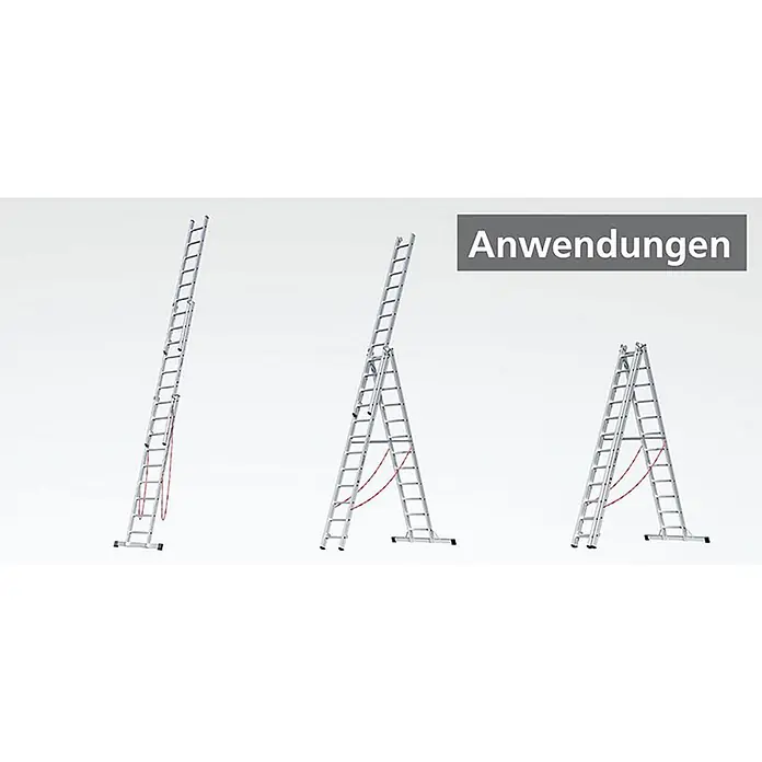 Euroline 207 Mehrzweckleiter 3x8 Sprossen -  - Aluminium-Mehrzweckleiter in drei Anwendungsformen: Anlegeleiter, Stehleiter und kurze Stehleiter.