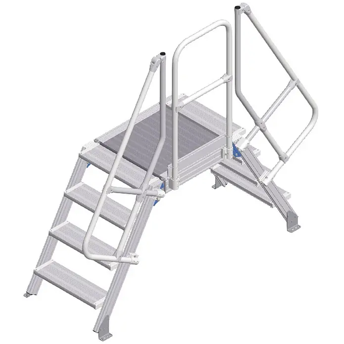 Zarges Überstieg 60° 600mm Stufenbreite 4 Stufen -  - Modulare Aluminium-Zugangsplattform mit Stufen und Handläufen.