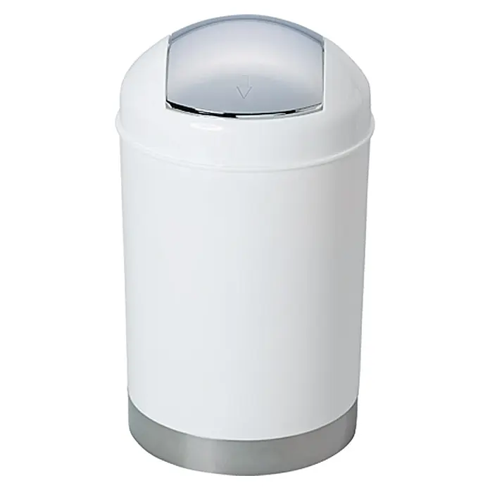 Venus Milano Papelera de baño - 5 l, Plástico, Blanco - Esta papelera blanca presenta un cuerpo redondo, una base de color plateado y una tapa abatible transparente.