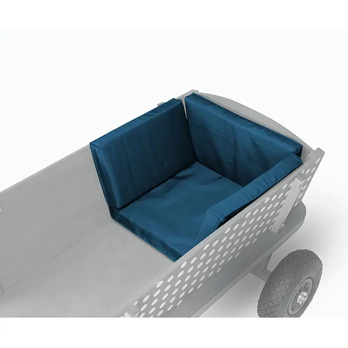 Beachtrekker Sitzkissen für faltbarer Bollerwagen Style -  - Dunkelblaue Stoffkissen, passgenau im hinteren Bereich eines grauen Wagens platziert.