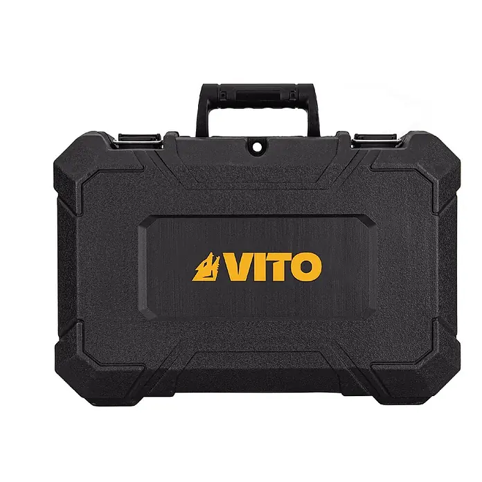 Vito Amoladora angular de batería VIBCRBSFL20A - 1 batería, 4 Ah, Diámetro disco: 115 mm - Caja de herramientas negra de plástico duro con logo VITO, para protección robusta.