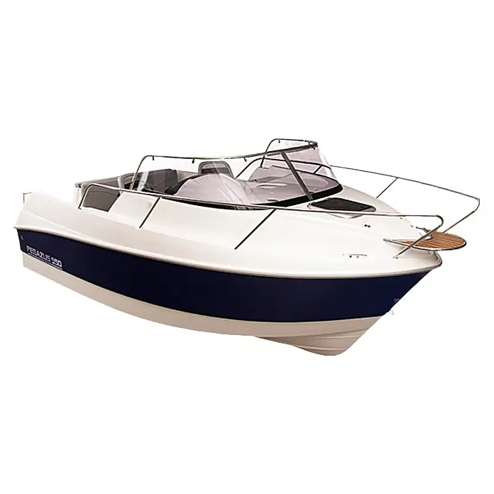 PEGAZUS GFK-Boot 550 Ready to Go 100 - Motorleistung: 73,6 kW, Geeignet für: Max. 6 Personen, Norm: CE-Klasse C - Dieses Bild zeigt ein Pegasus 500 Motorboot mit einem strahlend weißen Rumpf und einem eleganten, marineblauen Akzent.