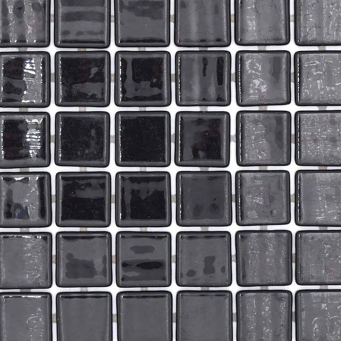 Mosaikfliese Quadrat Eco VP25900PUR - 31,6 x 31,6 cm, Glas, Schwarz, Glänzend - Schwarze, glänzende, rautenförmige Mosaikfliesen.