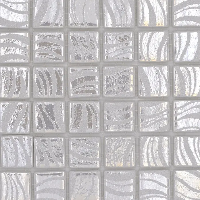 Mosaikfliese Quadrat Eco VP78252PUR - 31,6 x 31,6 cm, Weiß, Glänzend - Weiße, glänzende Mosaikfliesen mit einem eleganten texturierten Wellenmuster.