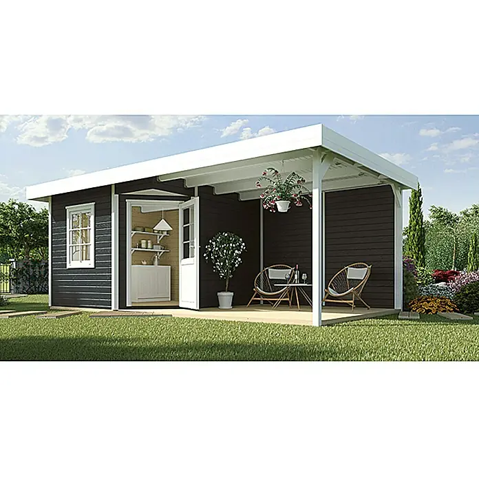 Weka Gartenhaus Fides III - Holz, Anthrazit, 12,88 m² - Das Gartenhaus mit Terrasse bietet einen gemütlichen Rückzugsort im Freien. Die moderne Architektur fügt sich nahtlos in jeden Garten ein.