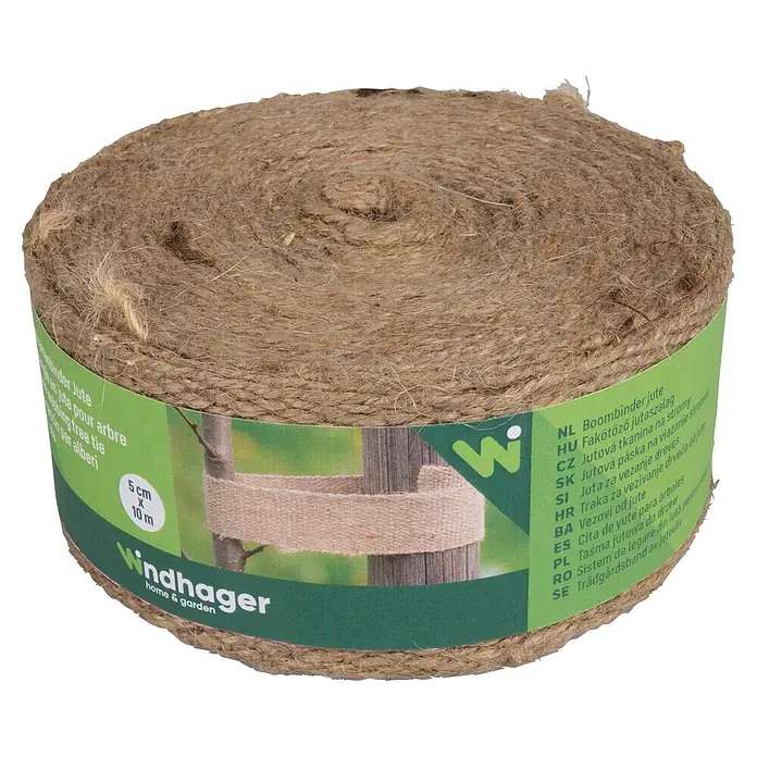 Windhager Baumbinder Jute - L x H: 10 m x 5 cm - Rolle aus natürlichem Jute-Baumband, 5cm breit, zum Anbinden von Bäumen.