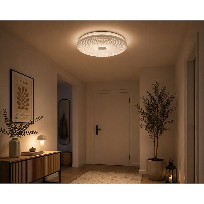 LED-Deckenleuchte rund Sarmeola (Ø x H: 39 x 7,5 cm, 24 W, Wabendesign, Weiß) | BAUHAUS